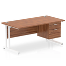Dynamic Impulse cantilever straight desk with fixed pedestal in walnut finish, featuring a spacious 1600W surface and modern design.