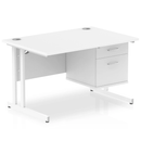 White Impulse Cantilever straight desk with fixed pedestal by Dynamic, showcasing a modern office workspace setup.