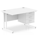 White Impulse cantilever straight desk with fixed pedestal by Dynamic, featuring a spacious 1200W surface and sturdy metal frame.