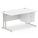 White Impulse cantilever straight desk with fixed pedestal by Dynamic, showing clean modern office workspace with durable construction.