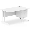 Impulse cantilever straight desk with fixed pedestal in white by Dynamic, showing a sleek modern office workspace.
