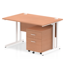 Impulse cantilever straight desk with two drawers and mobile pedestal in beech finish, featuring a modern office workspace design.