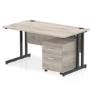 Grey oak Impulse cantilever straight desk with two-drawer mobile pedestal by Dynamic, showing the desk's clean modern design.