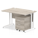 Gray oak Impulse cantilever straight desk from Dynamic with two-drawer mobile pedestal, showcasing modern office furniture design.