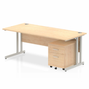 Dynamic Impulse cantilever straight desk with two drawers and mobile pedestal in maple finish, ideal for office workspace.