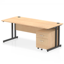 Dynamic Impulse cantilever straight desk with two drawers and mobile pedestal in maple wood finish