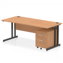 Dynamic Impulse cantilever straight desk with two-drawer mobile pedestal in oak wood finish, ideal for modern office workspace.