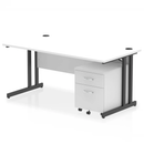 White Impulse cantilever straight desk by Dynamic with two-drawer mobile pedestal, modern office furniture with clean design.