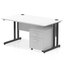 White Impulse cantilever straight desk by Dynamic with two-drawer mobile pedestal, featuring a sleek modern design.
