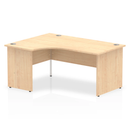 Dynamic Impulse Crescent Desk with Panel End Leg in maple finish, featuring a sleek ergonomic design and left-hand configuration.