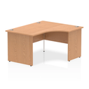 Dynamic Impulse Crescent Desk with Oak finish, panel end leg, 1400mm left-hand configuration, modern office workspace furniture.