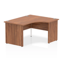 Dynamic Impulse Crescent Desk with Walnut finish, panel end leg, and left-hand design for modern office workspace.