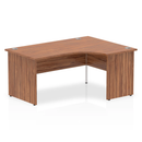 Walnut Impulse Crescent Desk by Dynamic with panel end leg, left-hand configuration, modern office furniture for professional workspace