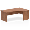 Impulse Crescent Desk by Dynamic with walnut finish, panel end leg, and left-hand configuration, designed for modern office spaces.