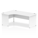 White Impulse Crescent Desk with Panel End Leg by Dynamic, showcasing a modern office desk with a sleek crescent shape.