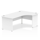 White Impulse Crescent Desk with Panel End Leg by Dynamic, showcasing a sleek, modern office desk with a smooth white finish.