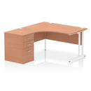 Dynamic Impulse Crescent Desk with Beech finish and 600mm deep desk high pedestal bundle, showcasing modern office workspace setup.