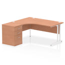 Impulse crescent desk with beech finish and high pedestal bundle from Dynamic, showing the desk surface and storage compartments.