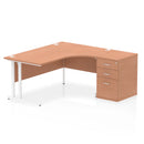 Dynamic Impulse Crescent Desk with 600mm deep high pedestal in beech finish, showing the curved desk and storage unit.