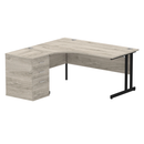 Dynamic Impulse Crescent Desk with 600mm deep high pedestal in grey oak finish, showcasing modern office workspace design.