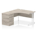 Dynamic Impulse Crescent Desk with 600mm deep high pedestal in Grey Oak, showcasing modern office workspace furniture.