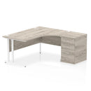 Dynamic Impulse Crescent Desk with 600mm deep high pedestal in Grey Oak, featuring modern office workspace design