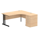 Dynamic Impulse Crescent Desk with 600mm deep high pedestal bundle in maple, featuring sleek modern office workspace setup.