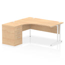 Dynamic Impulse Crescent Desk with 600mm deep desk high pedestal bundle in maple, featuring a modern office workspace setup.