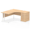 Dynamic Impulse Crescent Desk with 600mm deep high pedestal bundle in maple, featuring a modern office workspace setup.