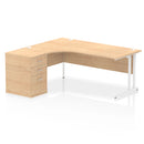 Dynamic Impulse Crescent Desk with 600mm deep high pedestal bundle in maple, featuring sleek office workspace and storage.