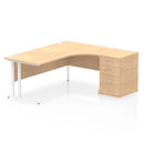 Impulse Crescent Desk with 600mm deep maple high pedestal bundle by Dynamic, showing a modern office workspace with desk and storage.