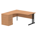 Dynamic Impulse Crescent Desk with Oak finish and 600mm deep high pedestal bundle, showcasing modern office workspace furniture.