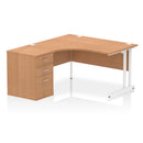 Dynamic Impulse Crescent Desk with 600mm deep oak high pedestal bundle, featuring a modern desk and storage solutions