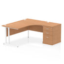 Dynamic Impulse Crescent Desk with 600mm deep oak high pedestal bundle, showing the desk's curved design and storage units.