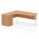 Dynamic Impulse Crescent Desk with Oak finish and high pedestal, 600mm deep, modern office workspace setup.