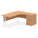 Dynamic Impulse Crescent Desk with 600mm deep oak high pedestal bundle, showing the desk surface and pedestal details.