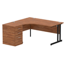 Dynamic Impulse Crescent Desk with walnut finish and 600mm deep high pedestal bundle, featuring modern office workspace design.
