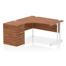 Dynamic Impulse Crescent Desk with 600mm deep high pedestal bundle in walnut finish, featuring sleek modern design and ample workspace.