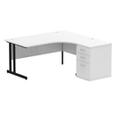 White Impulse Crescent desk with a 600mm deep high pedestal bundle by Dynamic, showcasing a modern office workspace.