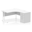 White Impulse Crescent Desk with 600mm deep desk high pedestal bundle by Dynamic, showing the modern office workspace setup.