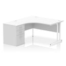 White Impulse Crescent desk with 600mm deep high pedestal bundle by Dynamic, showing sleek modern office furniture with clean lines.