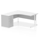 Dynamic Impulse Crescent Desk with 600mm deep high pedestal bundle in white, showing the desk and pedestal setup.