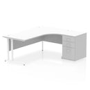 Dynamic Impulse Crescent Desk with 600mm deep high pedestal bundle in white, featuring modern office workspace design.