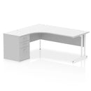 Dynamic Impulse Crescent Desk with 600mm deep white desk high pedestal bundle, showing the modern office workspace setup.
