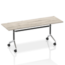 Grey oak Impulse Flip Top Table by Dynamic, featuring a sleek design and foldable surface for versatile use.