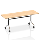 Dynamic Impulse Flip Top Table in maple wood, showing the versatile tabletop with open and closed positions.