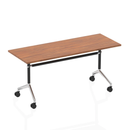 Dynamic Impulse Flip Top Table in walnut wood, showing the sleek tabletop and sturdy metal legs in a modern design.
