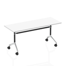 White Impulse Flip Top Table by Dynamic, showing a sleek, foldable table with a smooth white surface and sturdy metal legs.