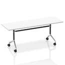 White Impulse Flip Top Table by Dynamic, showing its compact design and sturdy construction with a smooth flip top surface.