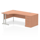 Dynamic Impulse Crescent Desk with 800mm deep high pedestal bundle in beech finish, featuring a spacious work surface and storage.